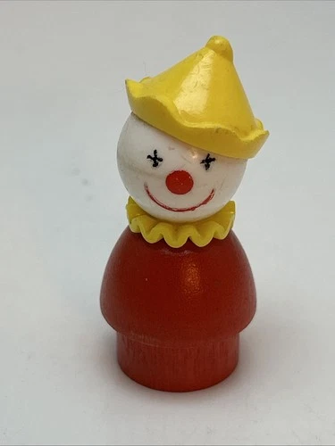 Vintage Fisher Price little people wood red Circus clown yellow hat