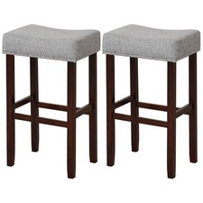 2PCS Bar Stools Bar Height Saddle Kitchen Chairs w/ Wooden Legs Gray