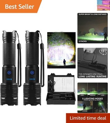 Rechargeable Flashlights 90,000 High Lumen, 2 Pack Super Bright LED Flashligh...