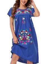 YZXDORWJ Women Mexican Embroidered Long Dress Ruffle Collar Maxi Boho Floral ...