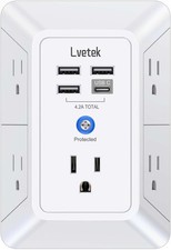 5 Outlet Extender Multi Plug Wall Outlets with 4 USB Charging Ports 1 USB C Out