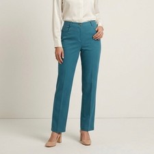 St John Teal Blue Knit Straight Leg Pants High Rise Trousers Size 10