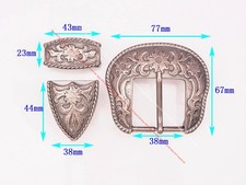 38mm Western Antique Silver Cowboy Flower Leathercraft Belt Buckle 3-piece Set