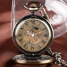 Steampunk Automatic Pocket Watch Engraved Case Roman Dial  Exhibition Back