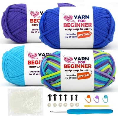 4 Pack Rainbow Beginner Crochet Yarn for Crocheting Knitting Multicolor Cotto...