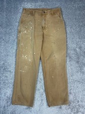 Vtg Carhartt Original Dungaree Fit Pants Mens 36 Brown Carpenter Paint Splatter