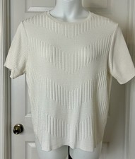 Alfred Dunner Short Sleeve Sweater Womens Medium Ivory Textured Stripes USA Made