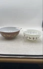 Pyrex Brown White Rooster Eagle Print Glass Glossy Finish Mixing Bowl Lot Of 2