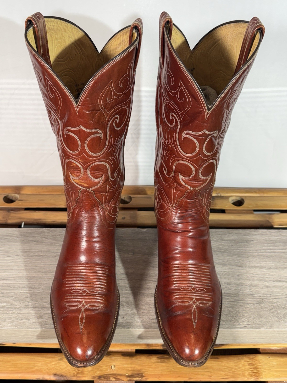 Vintage Men’s Tony Lama El Rey Cowboy Boots Size 12 D Cognac Leather Made In USA
