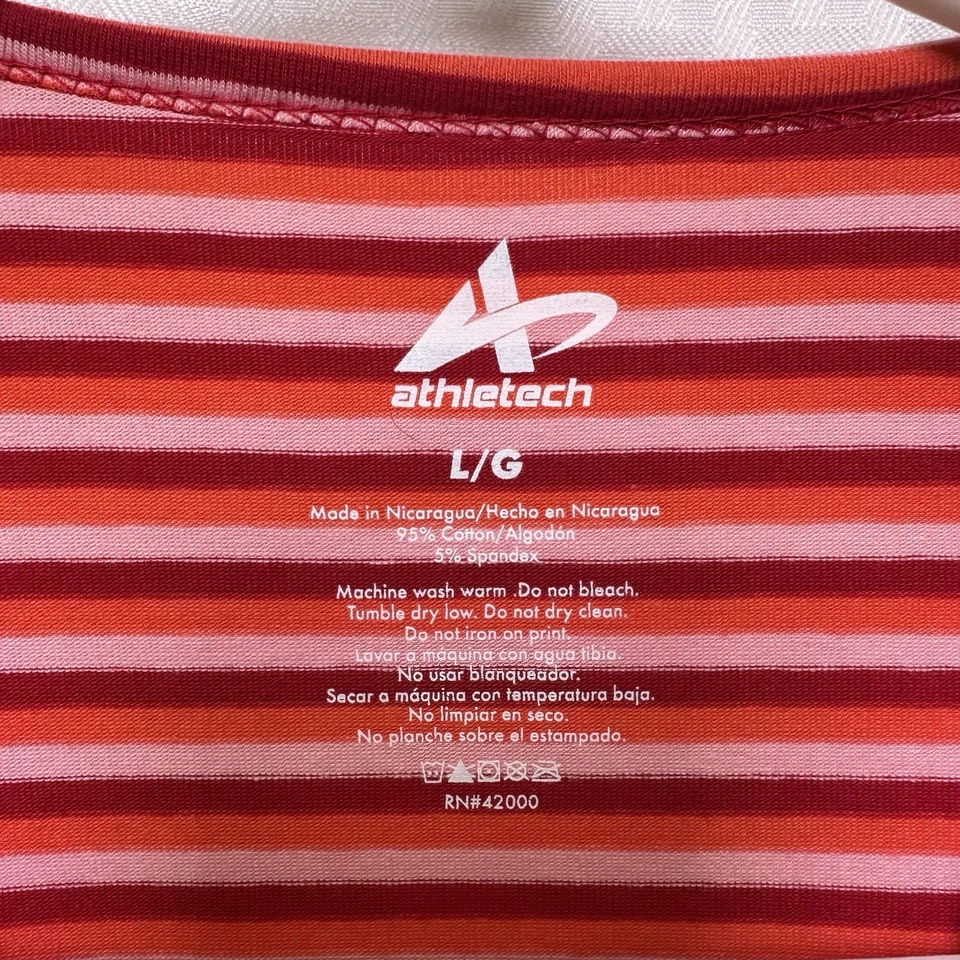 Camiseta activa de manga larga para mujer ATHLETECH talla grande roja rosa a rayas Foto 3 de 4
