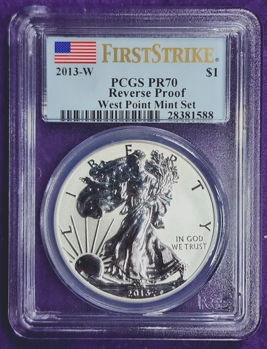 2013 W PCGS PR70 Reverse Proof $1 American Silver Eagle West Point First Strike
