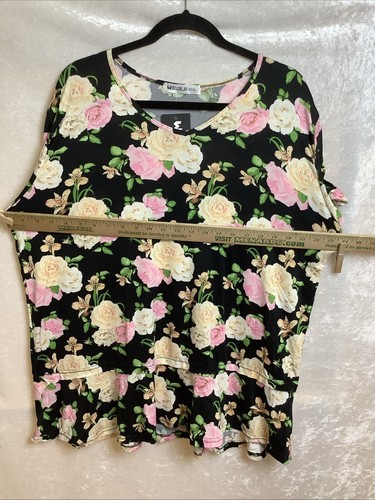 Doublju Black Floral Stretch Lightweight Breathable Womens 3XL Blouse - Picture 8 of 11