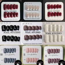 Handmade Fake Nail French Solid Color Simple Square&Coffin Press On Nail Set 