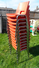 Du.al Harrow England Vintage Plastic Stacking Chairs x 12, Orange, Adult Size