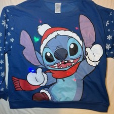 Disney Stitch Light-up Juniors' Fleece Winter Xmas Sweatshirt, Blue XXL - Works 
