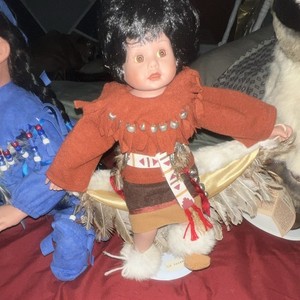 Black Hair Girl Doll, Orange Outfit, Fur Boots, Stand, Light Complexion