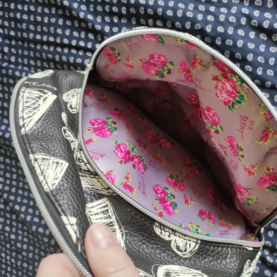 Luv Betsey Mini Backpack Faux Leather Black White Heart Betsey Johnson Chain  - Image 4 of 4