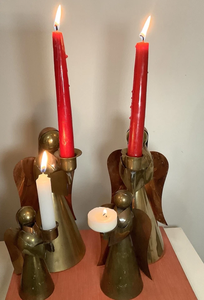 Juego de 4 candelabros de Navidad vintage de latón y cobre para ángeles Foto 4 de 4
