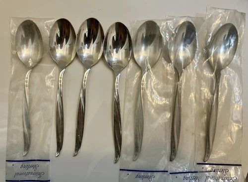 International Silver Pine Spray Sterling Teaspoons Set of 7 Some Factory Sealed