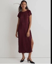 MADEWELL Short-Sleeve Slip Midi Dress in Burgundy Size Medium
