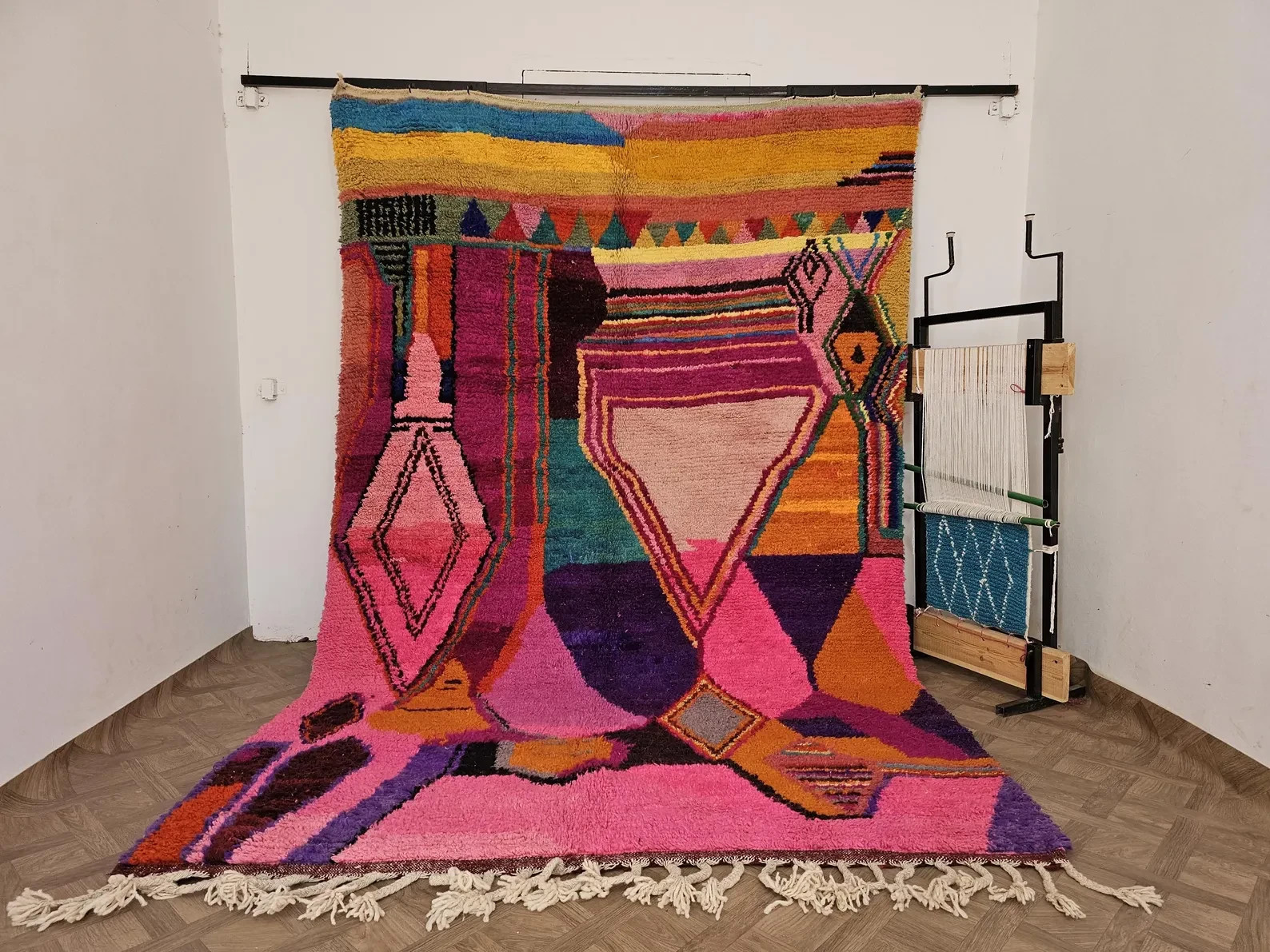 Abstract Boujaad Moroccan Rug: Pink & Purple Berber Wool Carpet