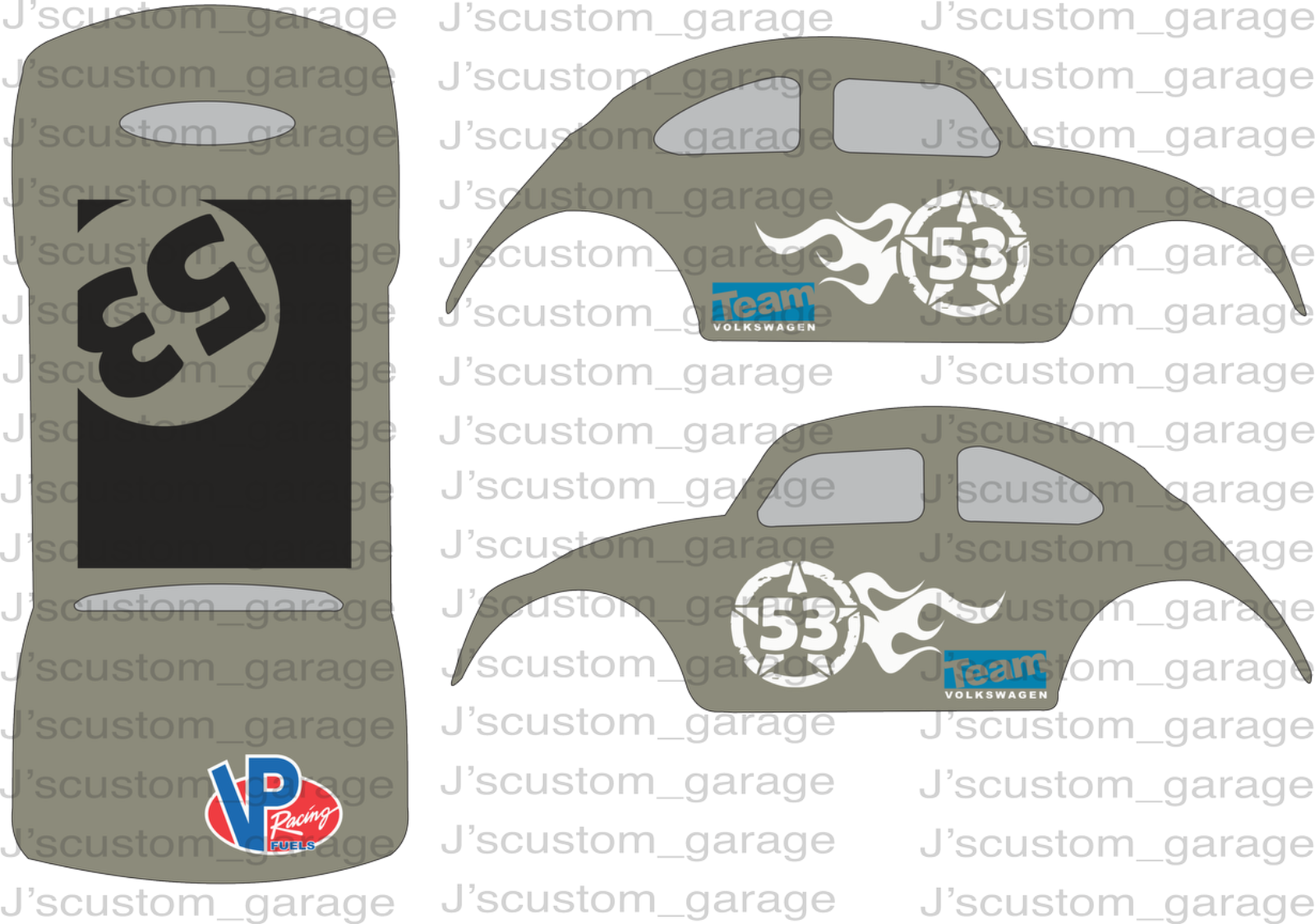 Volkswagen racing bug  1/64 custom water slide decal Compatible For Hot Wheels