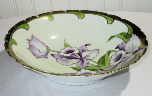 Antique Bavaria Germany Fine China Footed Bowl Purple Floral Pattern Gold Trim - Bild 12 von 24