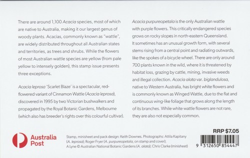 AUSTRALIA 2021 - MINIHOJA DE FLORES DE WATTLE WONDERS y conjunto montado sin montar o nunca montado en paquete de sellos - Imagen 3 de 3