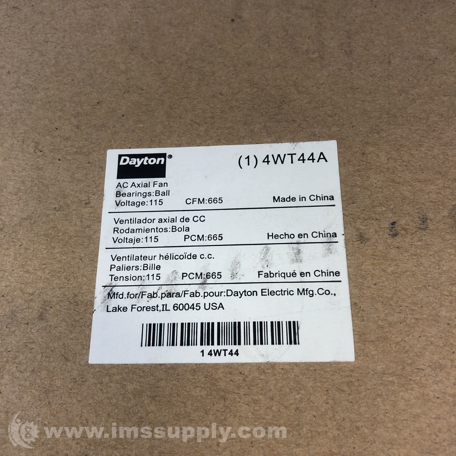 Ventilatore Assiale Dayton 4WT44A 665 CFM 115V – Nero, 1600 RPM, 0.23A