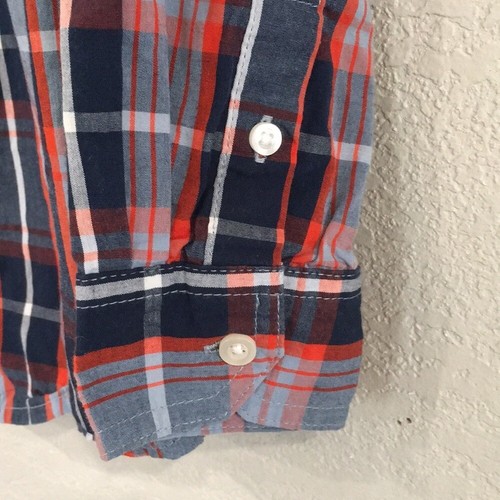 Wonder Nation Boys S 6/7 Shirt Blue & Orange Plaid Button Up 100% Cotton Preppy - Picture 3 of 10