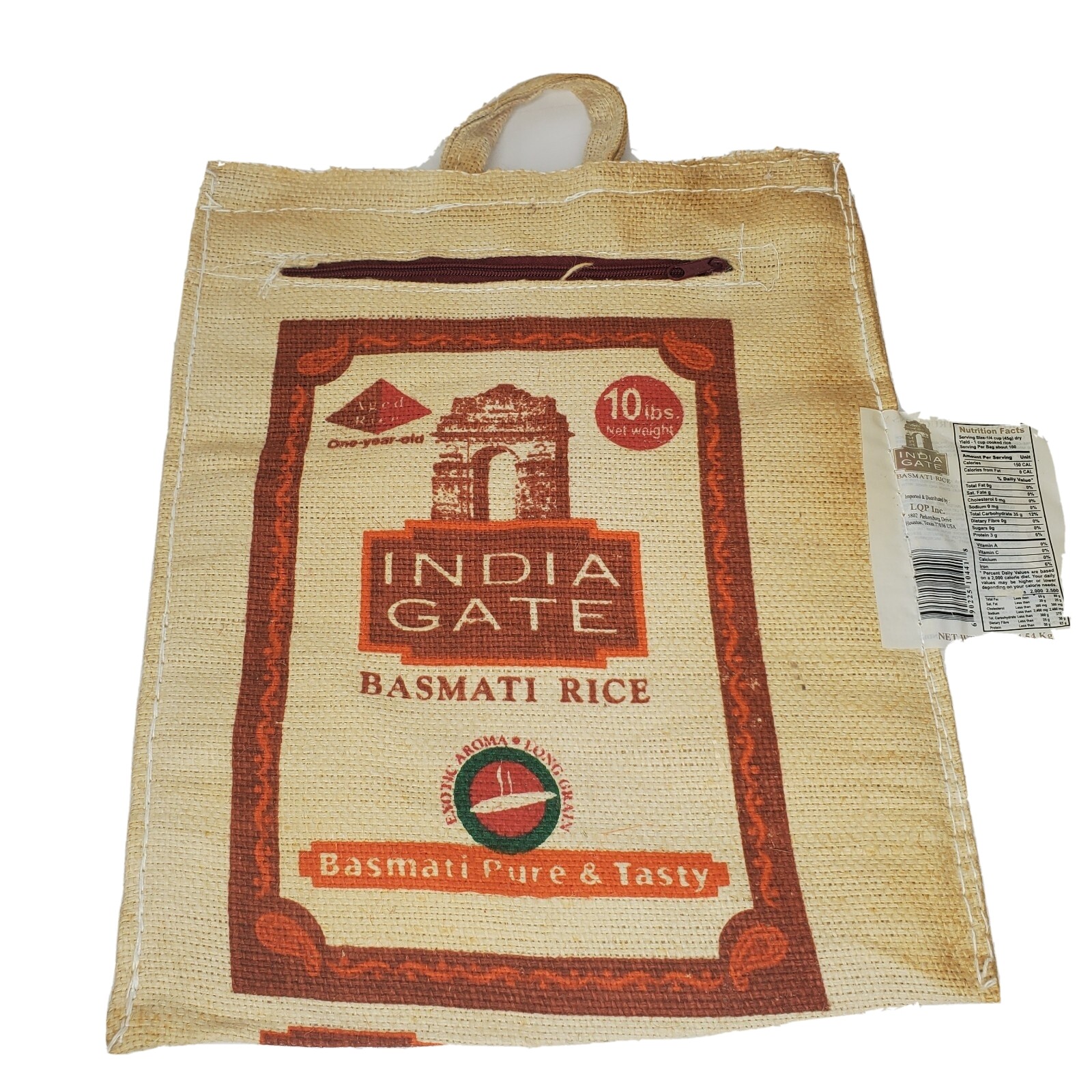 INDIA GATE BASMATI RICE Tote With Handles & Zipper PURSE Burlap 10lb Bag Only eBay