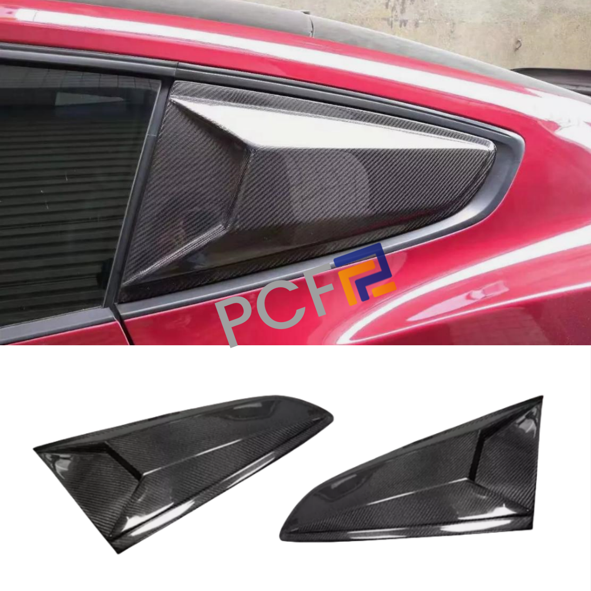 Fits 2015-2022 Ford Mustang Rear Window Real Carbon Fiber Louver Side Vent Trim