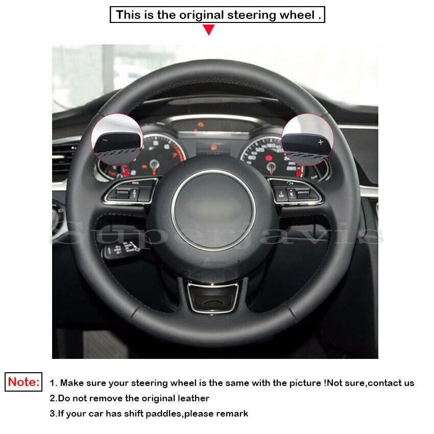 Hand Sewn PU Leather Steering Wheel Stitch on Cover For Audi A1 A3 A4 2015-16 - Image 2 of 4