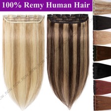 One Piece 100 Real Clip in Remy Human Hair Extensions 3/4Full Head Highlight US