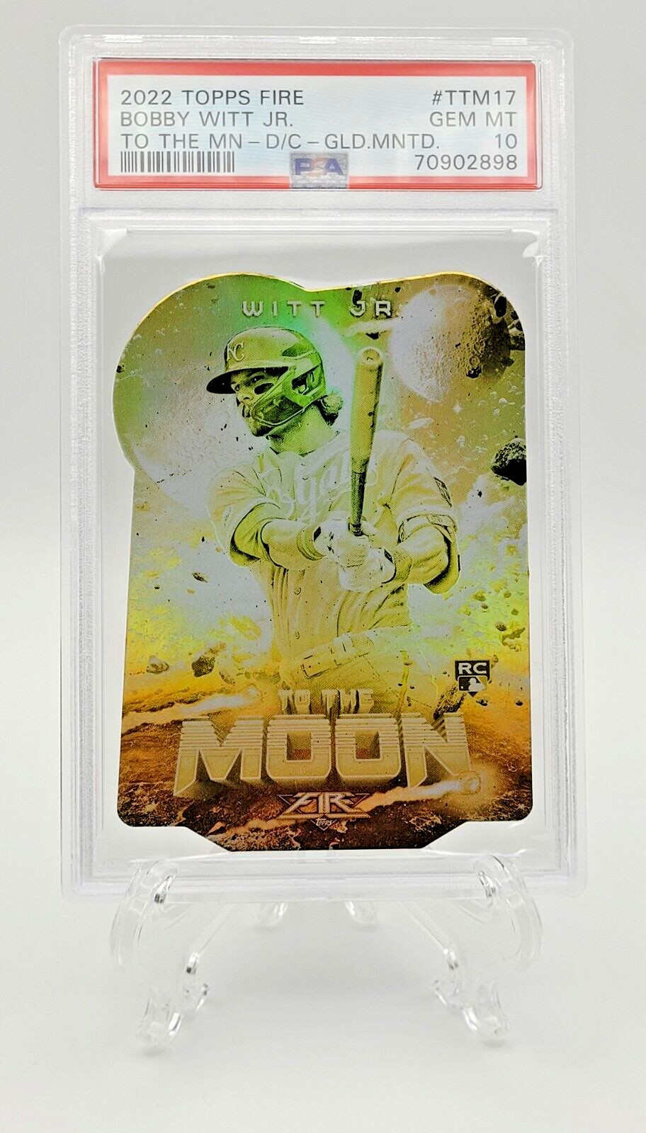 2022 TOPPS FIRE TO THE MOON DIE-CUT-GOLD MINTED BOBBY WITT JR. #TTM17 PSA 10