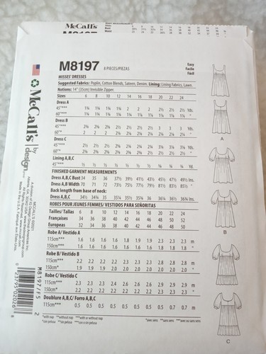 McCall's Pattern M8197 Misses Summer Baby Doll Dress with Sleeves/Sleeveless New - Picture 5 of 10