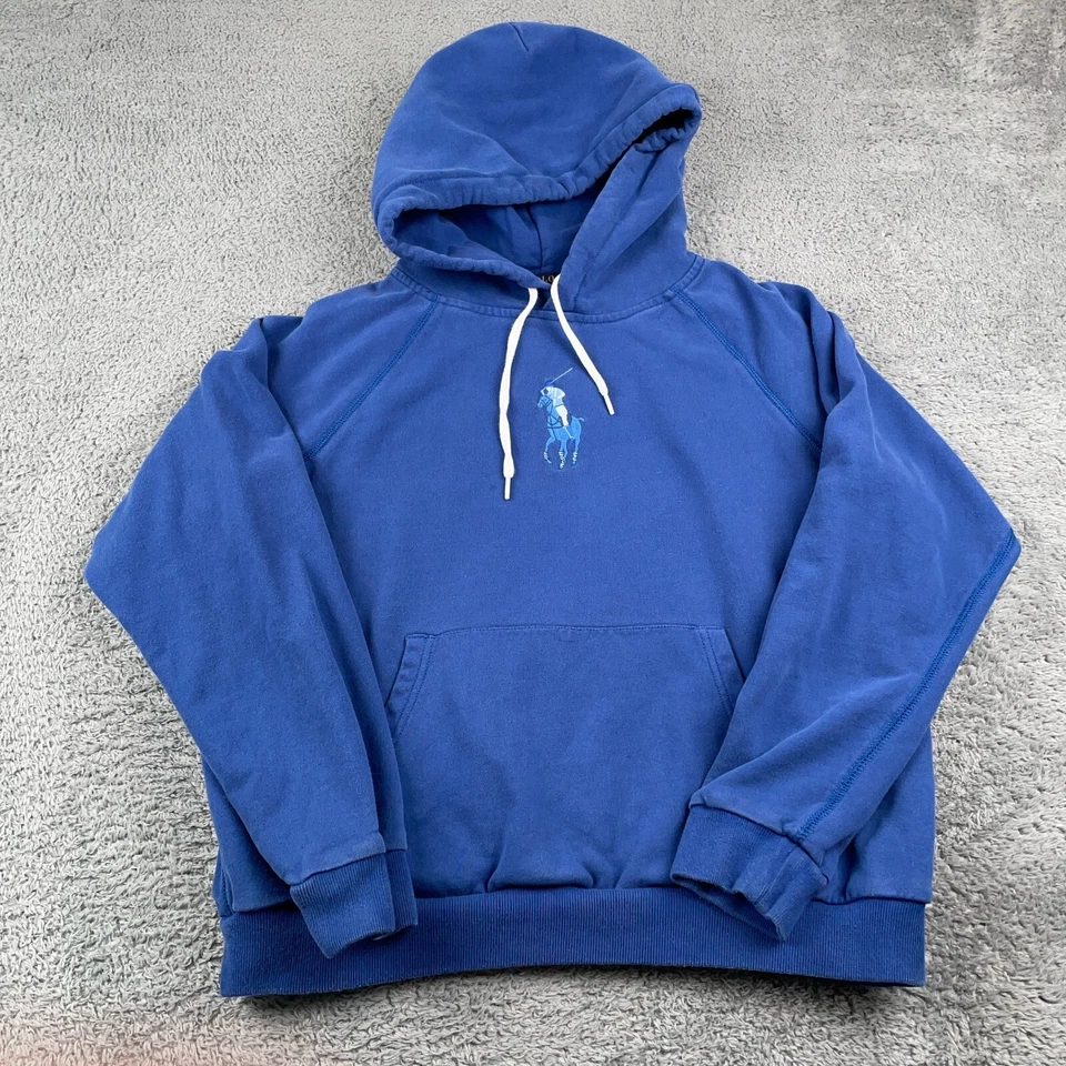 Polo Ralph Lauren Hoodie Womens XL Blue Big Pony Fleece Pullover Sweatshirt - Image 2 of 4