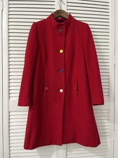 Red Wool Cashmere High Funnel Neck Multi Coloured Button Coat PrÉcis London Uk12