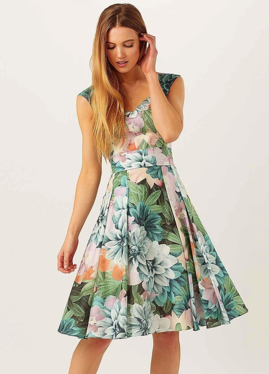 Midi Dress Phase Eight Nissa Floral Dress PHASE EIGHT GREEN APRICOT FLORAL  TEA DRESS SIZE 12