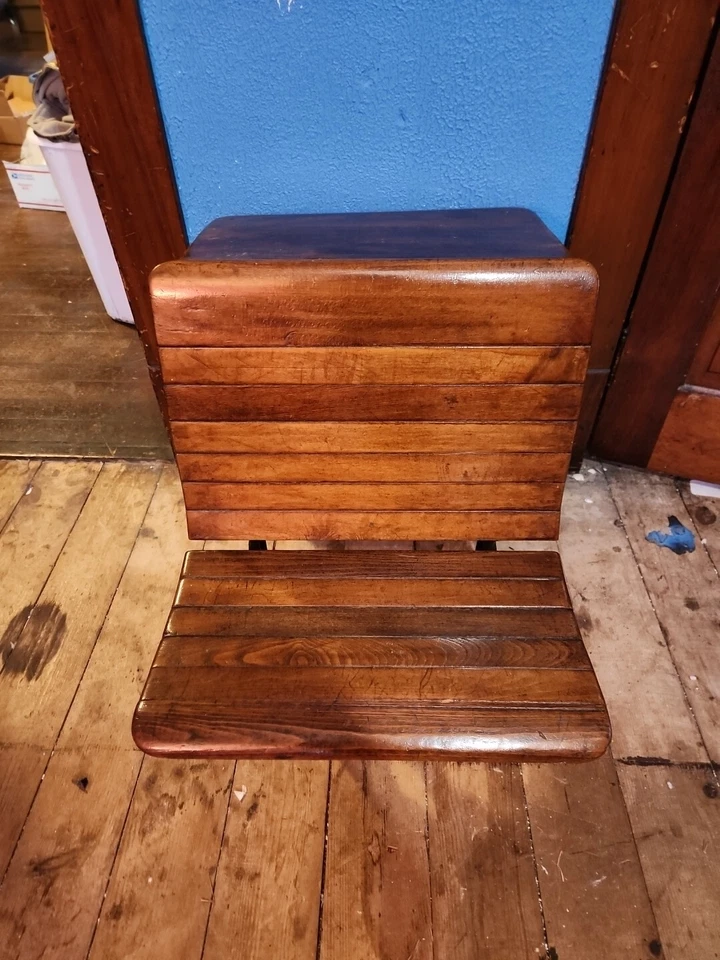 Antigua silla de escritorio escolar AH Andrews, hierro fundido mecánico vintage madera/metal Foto 4 de 4