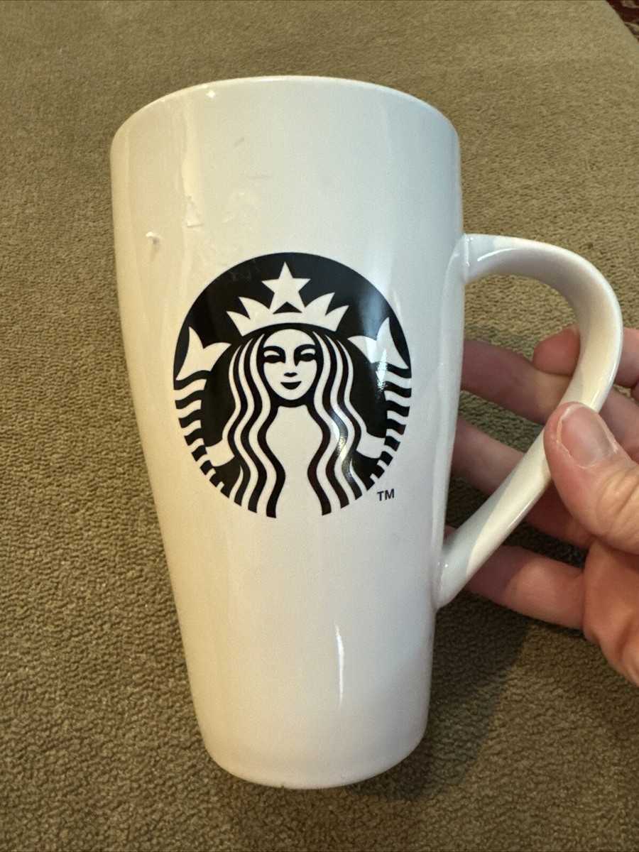 STARBUCKS Rare 2014 White Black Logo 18oz 18 fl oz Glass Coffee Tea Mug  (TD) | eBay