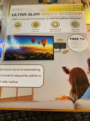 CiaoTech Ultra Slim UHDTV Antenna W/ Coaxial Connector & USB Amplifier