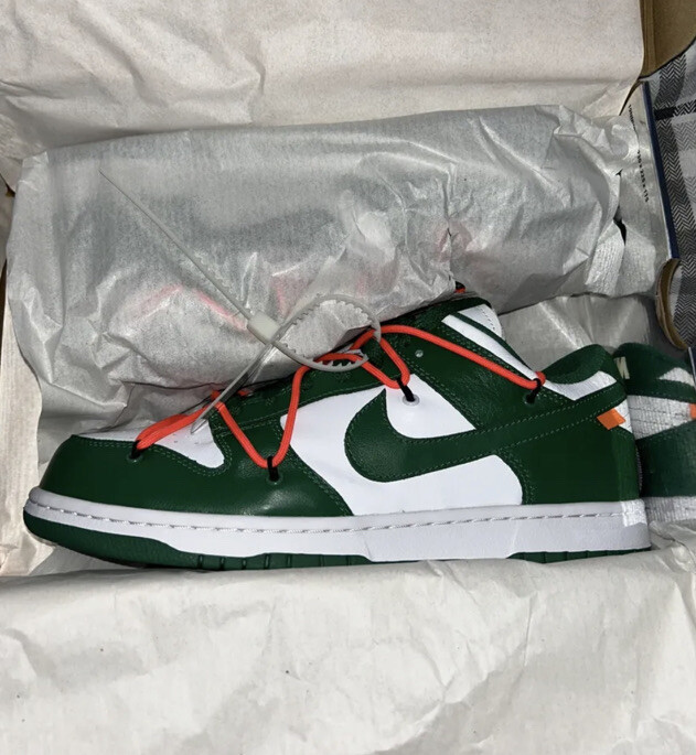 OFF WHITE X NIKE Nike Dunk Low x Off White 'Pine Green' ? UK 9 nuove con scatola originale RARA esclusiva