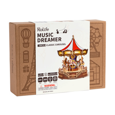 Robotime 3D Kit Rolife Karussell Zum Selbermachen Holzpuzzle Spieluhr AMC01