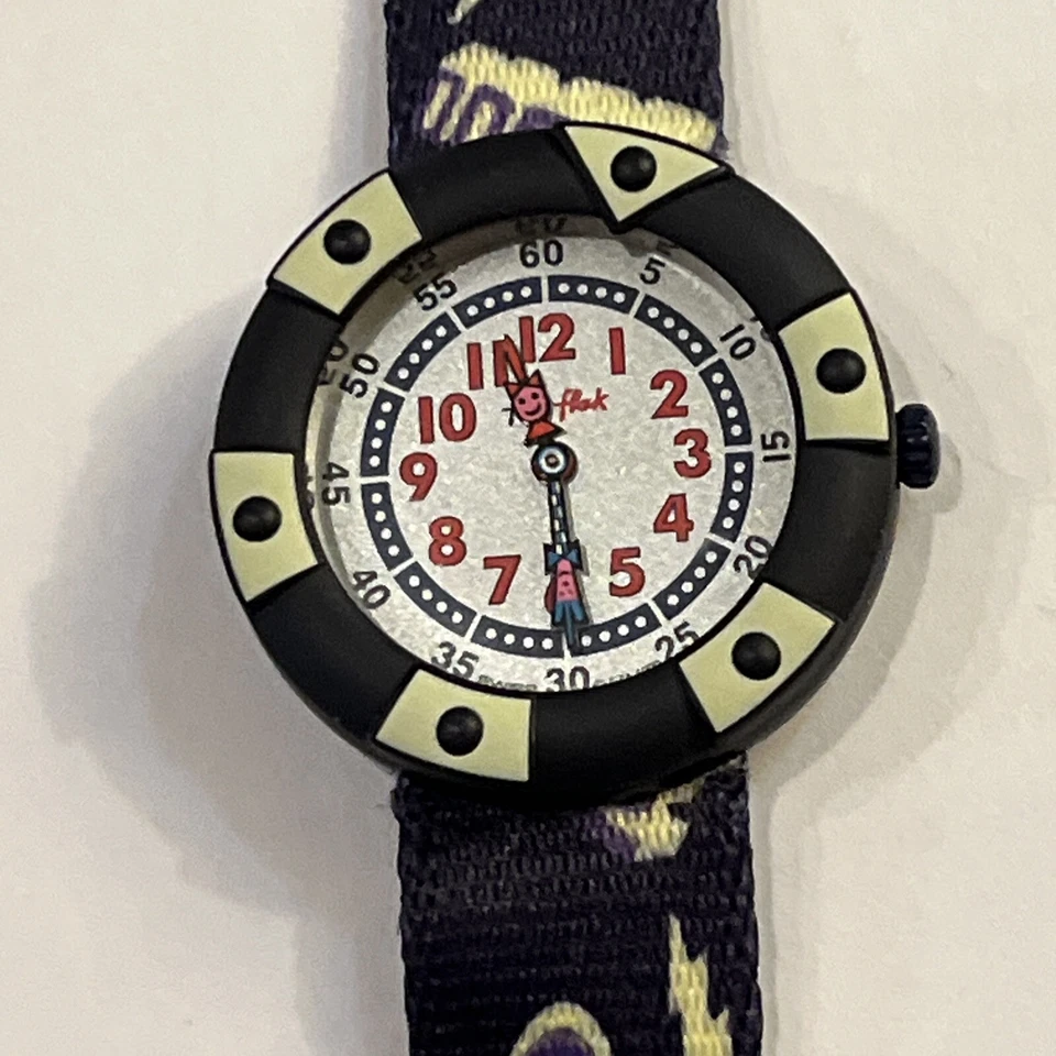 Flik Flak瑞士制造蓝色旋转表圈海军蓝2000太空儿童手表收藏品 — 第 2/4 张图片