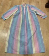 Vintage SAYBURY Pastel Checkered Seersucker Nightgown Housecoat Dress Easter