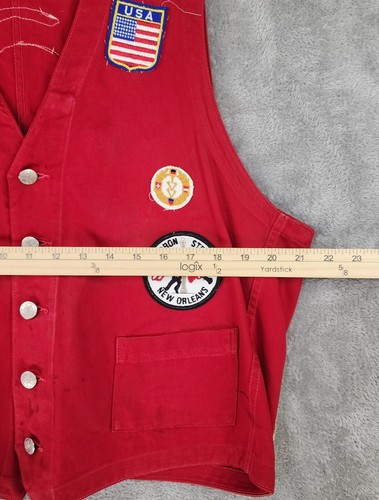 Angelica Vest Mens Size 44 Red International Countries Travel Patch Vintage - Picture 4 of 8