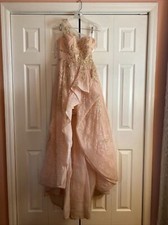 SHERRI HILL Prom dress size 4 Pink Lace With Pearls And Gold Single Strap Gown