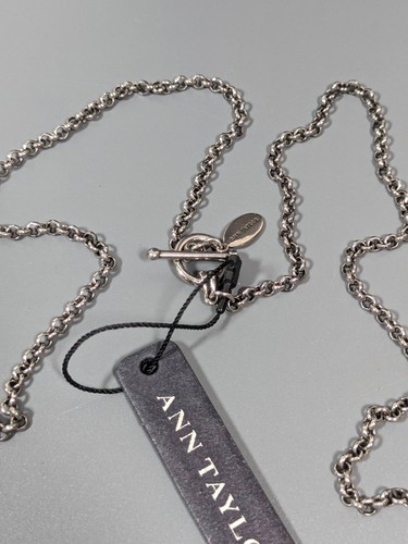 Ann Taylor Gray Metallic Clear Rock Crystal Oval Charm Long Necklace Layered 33" - Picture 6 of 10