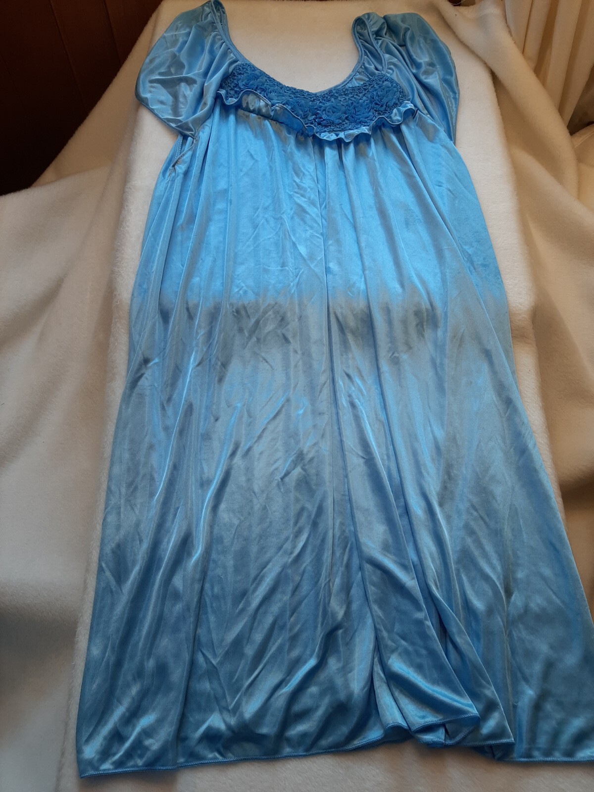 Lati Fashion Intimates Women Nightgown Short Sleeve Light Blue Size Lg. Roses #1